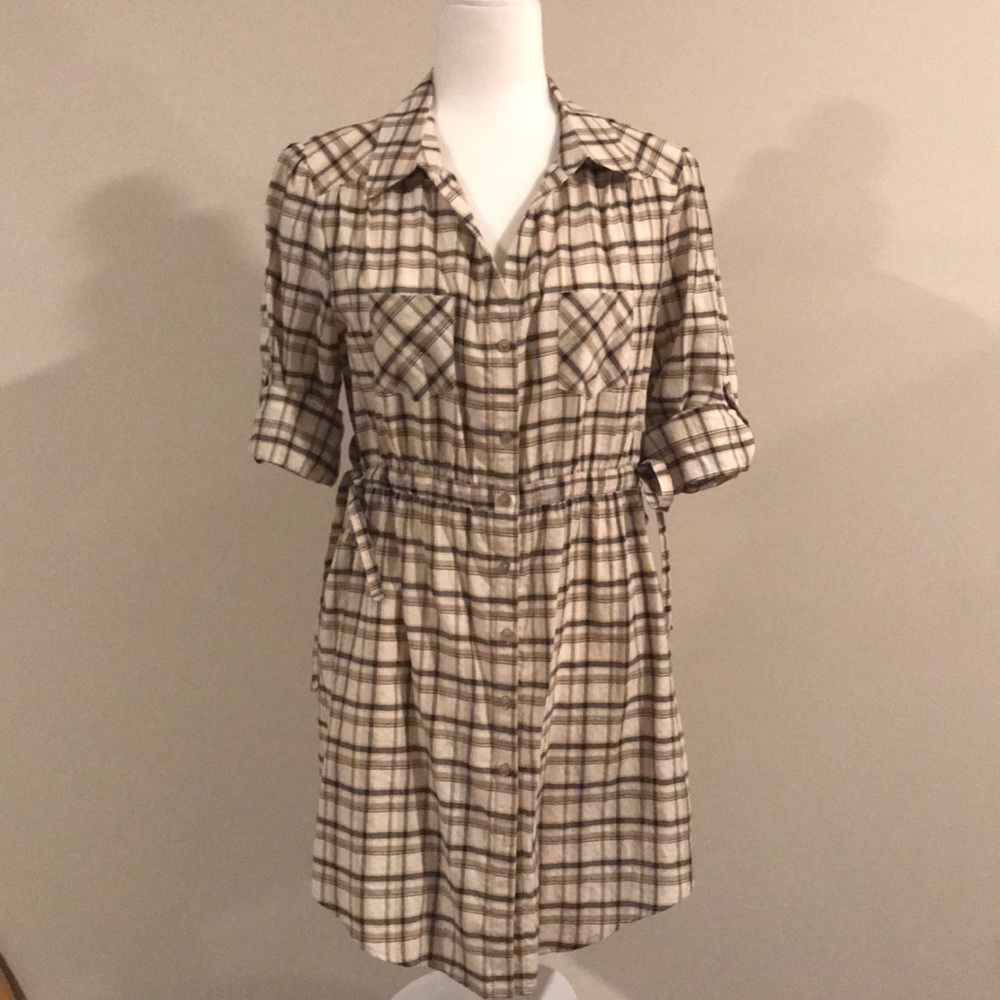 Cream Plaid DREW Button Front Dress or Tunic Top